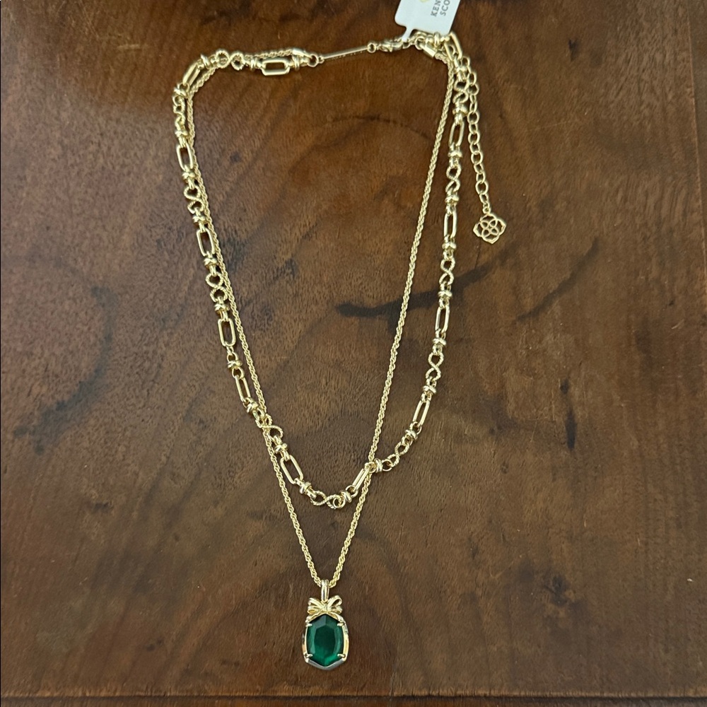 Kendra Scott Gold Necklace with Emerald Green Pendant